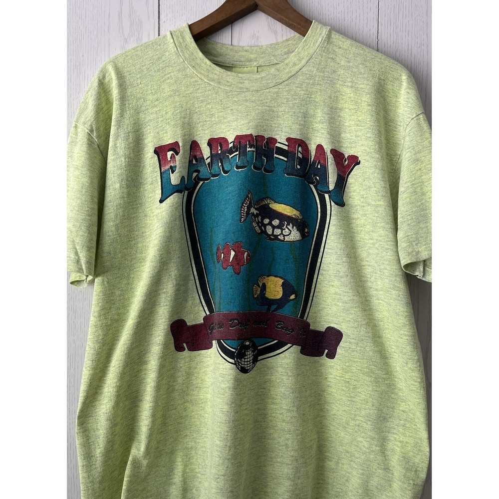 Vintage EARTH DAY Single Stitch T-Shirt XL Soft Neon Heather Subliminal The Dead